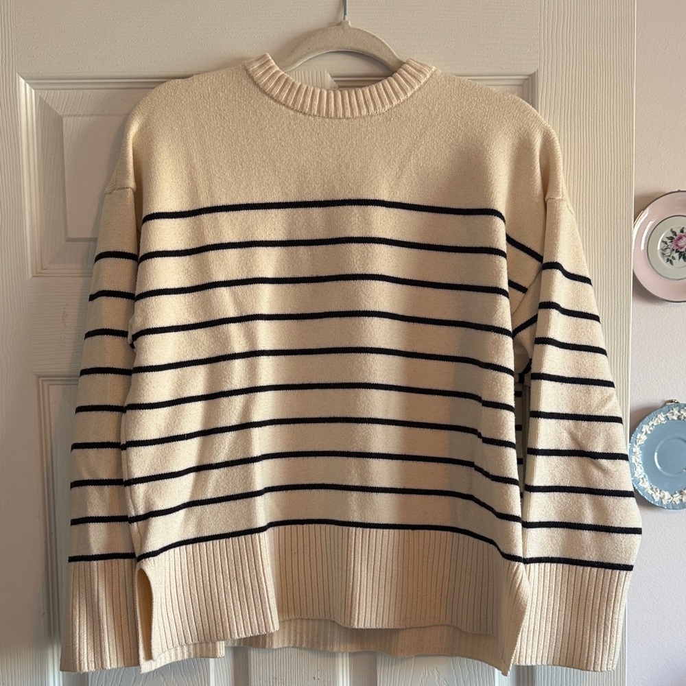 Zara Cream & Navy Striped Sweater